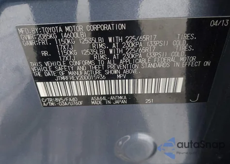 2013 Toyota Rav4 Xle from USA, damaged, VIN JTMRFREV2DD015936